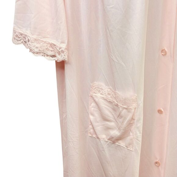 Shadowline Robe Womens M Vintage Nylon Floral Lace Pink 3/4 Sleeve Lightweight - Picture 8 of 15